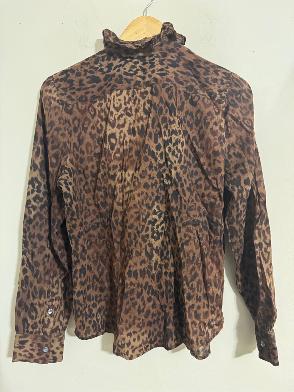 Y2K Lauren Ralph Lauren Animal Print Ruffle Neck Shirt size L Indie Sleaze Retro - Picture 2 of 9